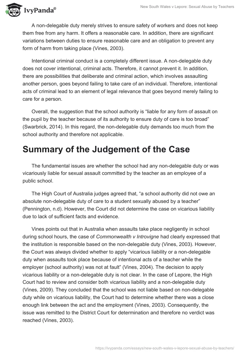 New South Wales vs. Lepore: Sexual Abuse by Teachers. Page 5