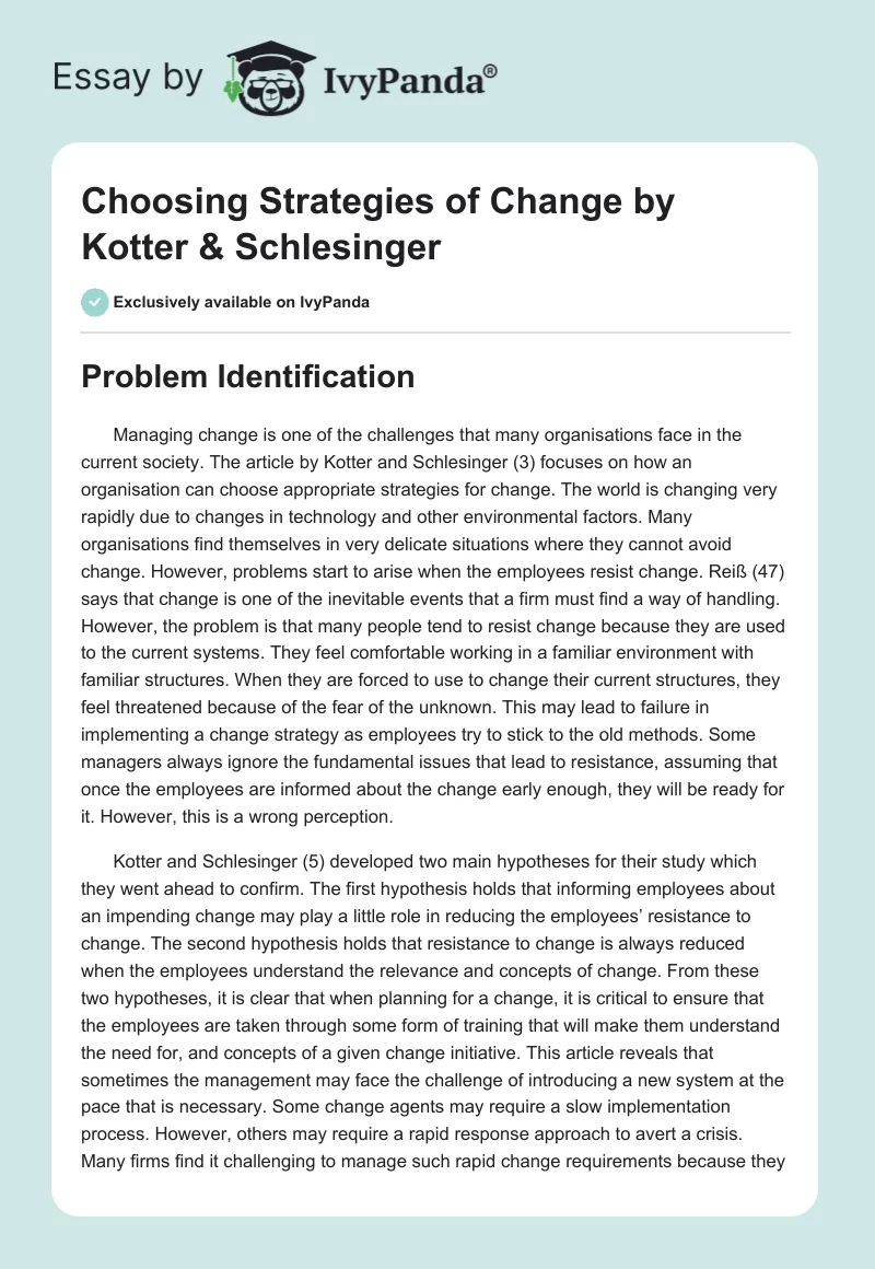 Choosing Strategies of Change by Kotter & Schlesinger. Page 1