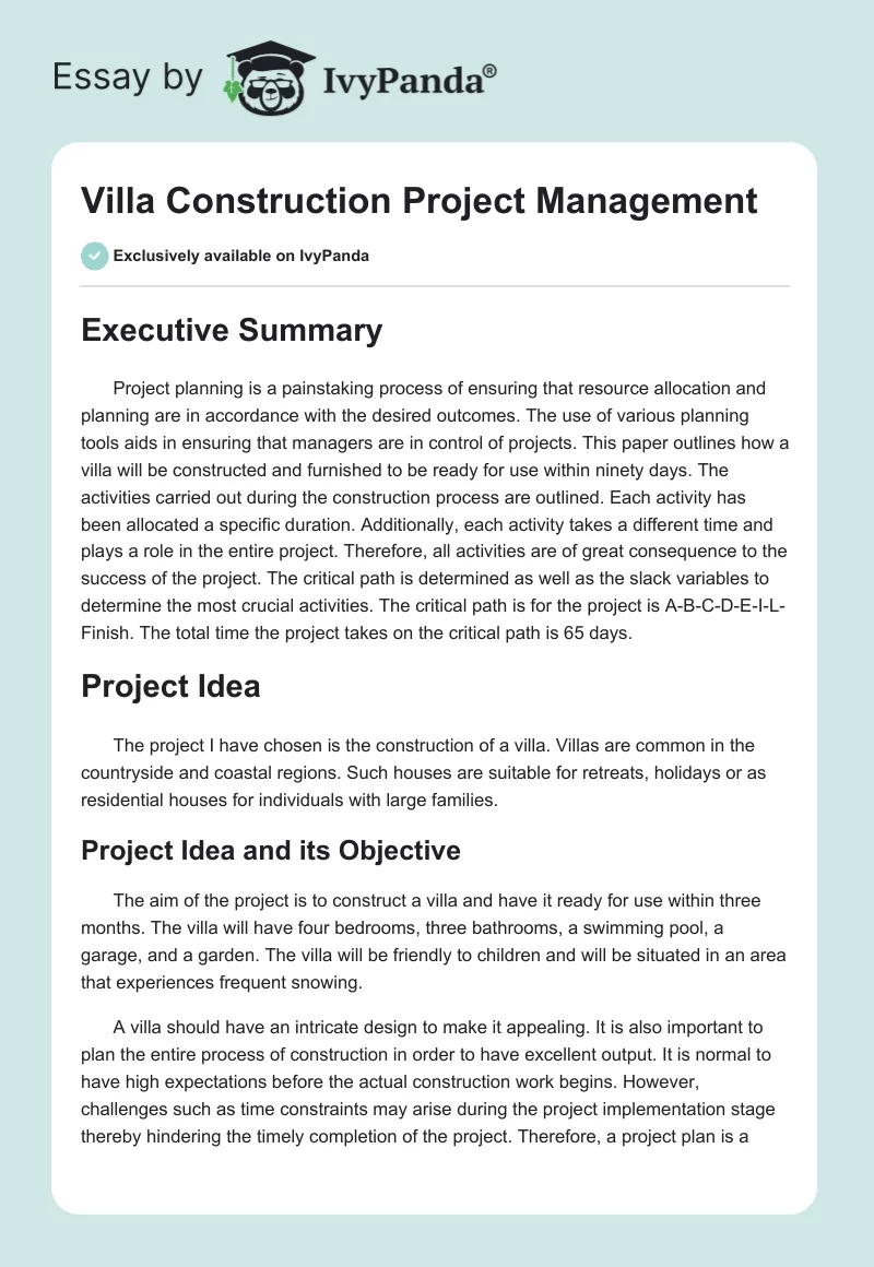 Villa Construction Project Management. Page 1