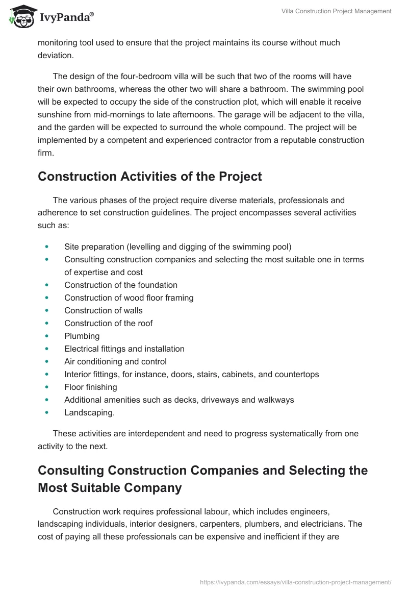 Villa Construction Project Management. Page 2