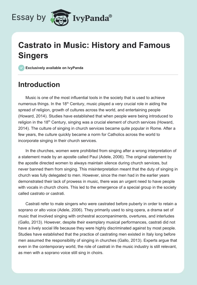 Castrato in Music: History and Famous Singers. Page 1
