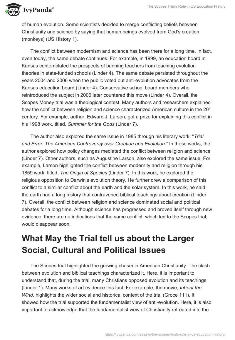 The Scopes Trial's Role in US Education History. Page 3