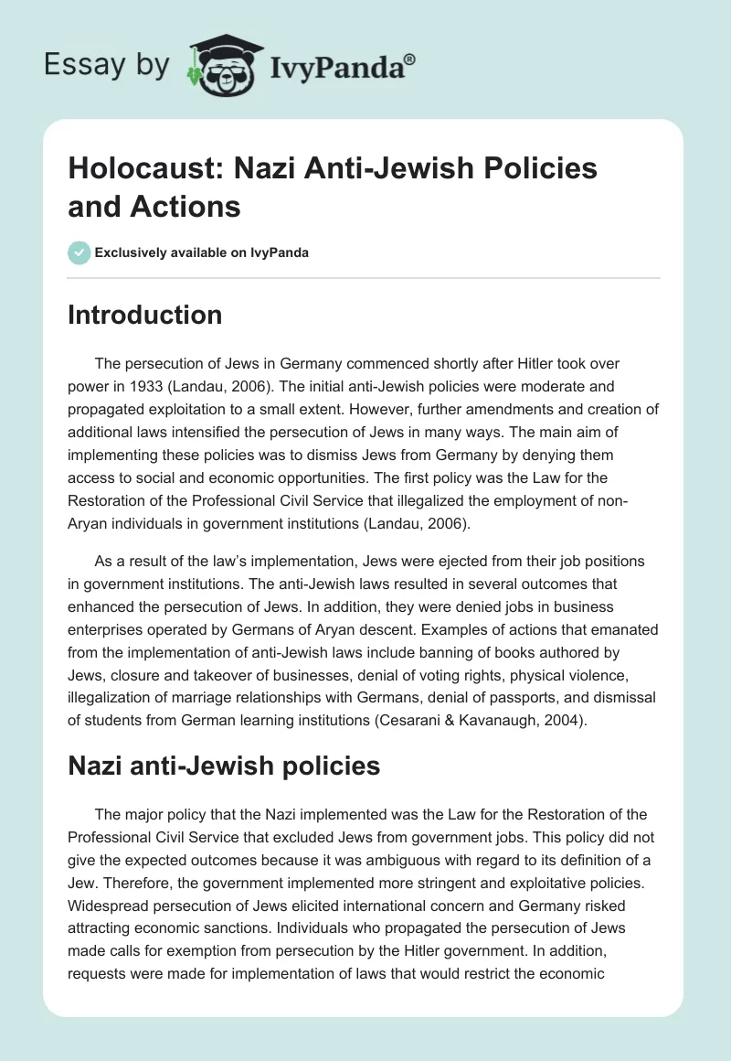 Holocaust: Nazi Anti-Jewish Policies and Actions. Page 1