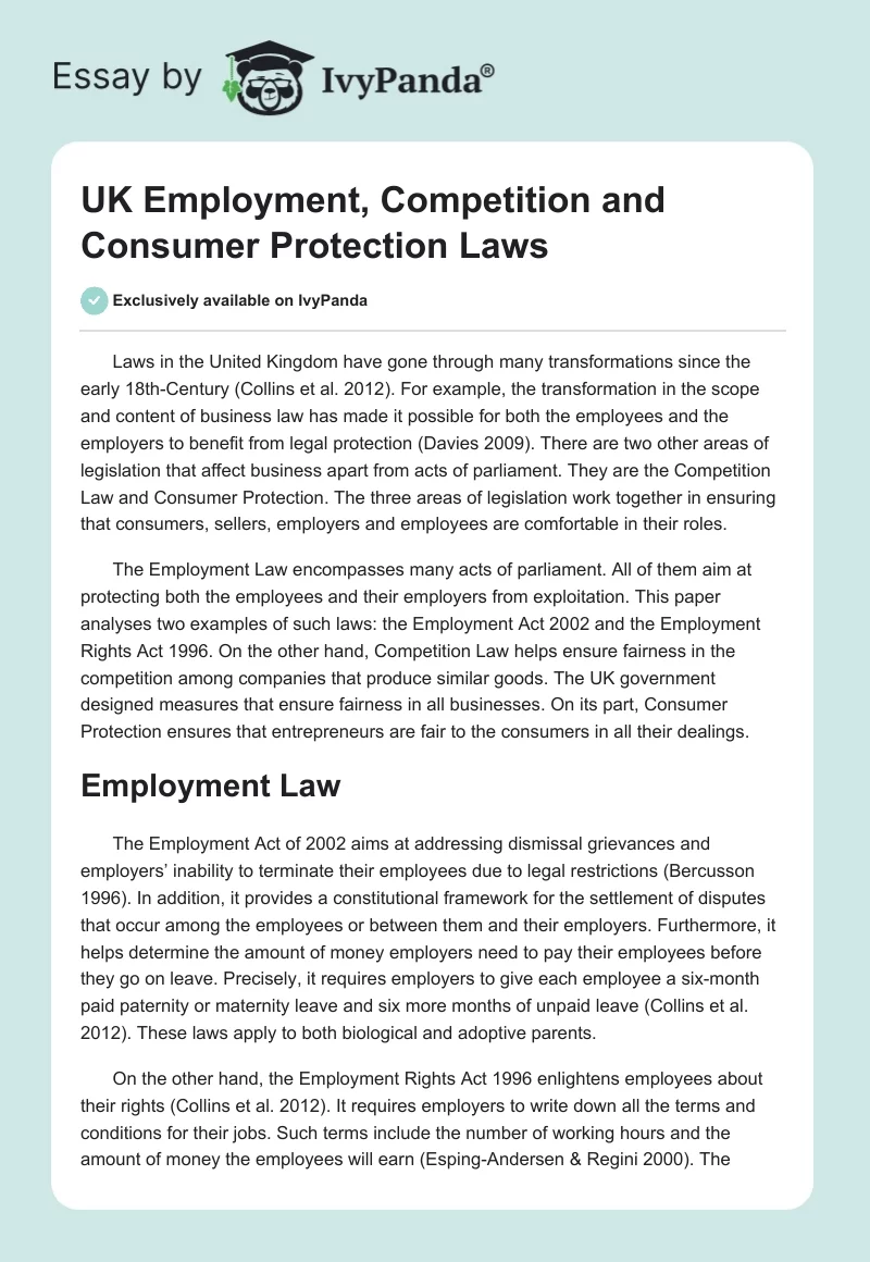 UK Employment, Competition and Consumer Protection Laws. Page 1