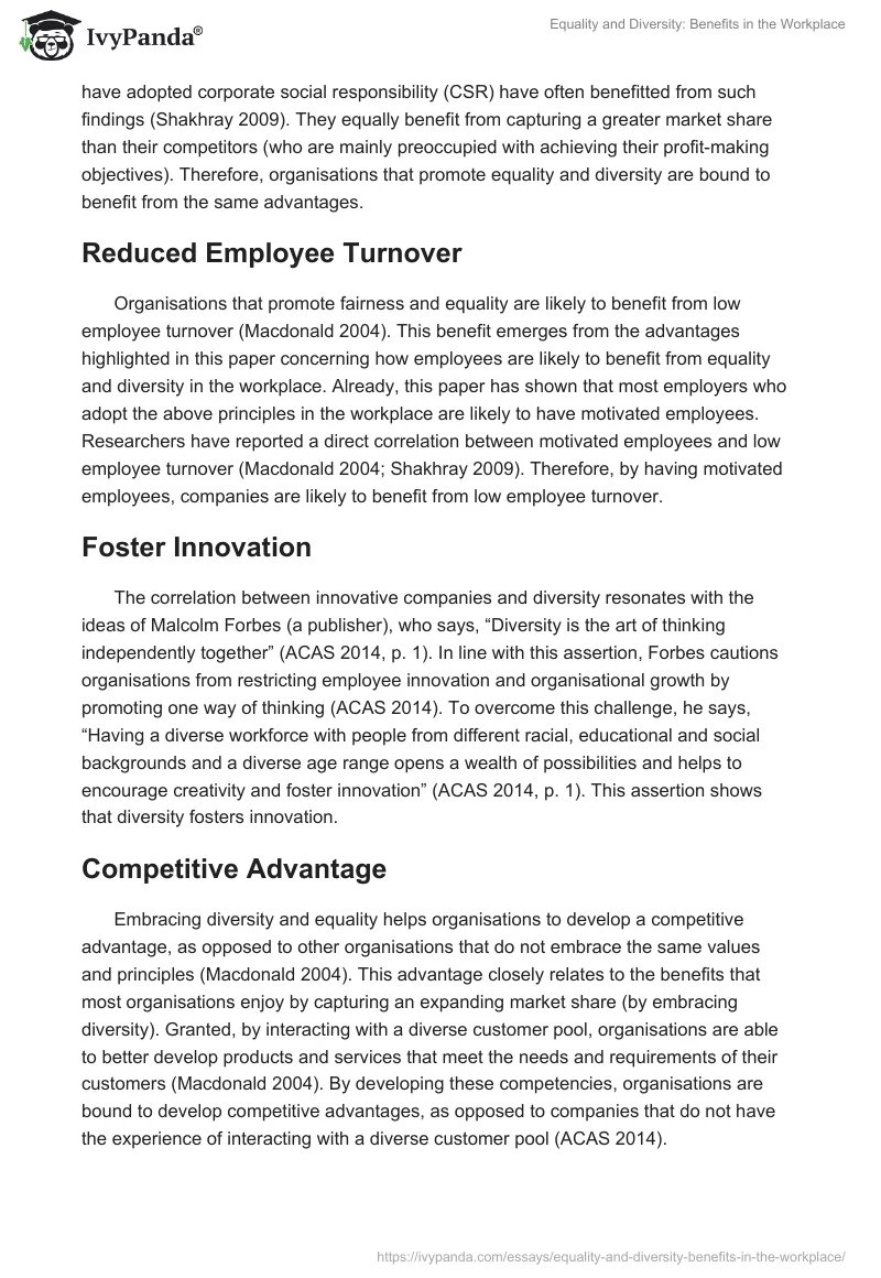 Equality and Diversity: Benefits in the Workplace. Page 4