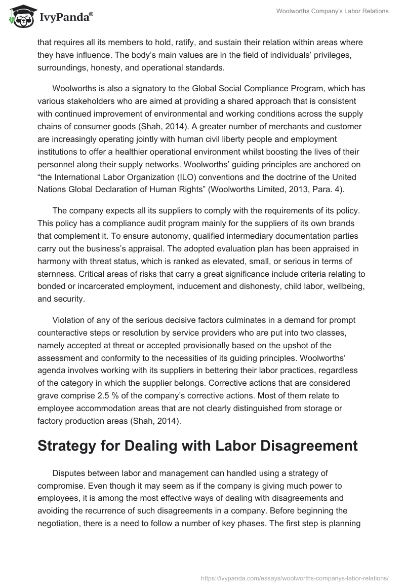 Woolworths Company's Labor Relations. Page 2