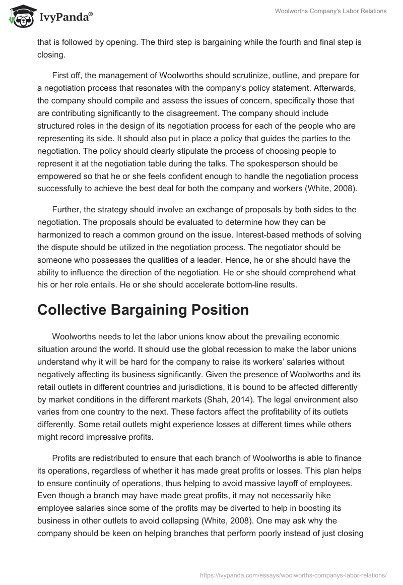 Woolworths Company's Labor Relations. Page 3
