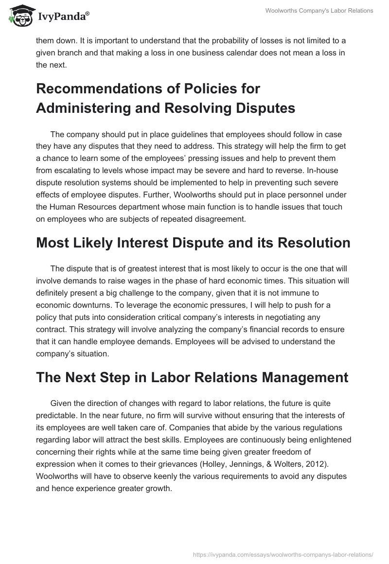 Woolworths Company's Labor Relations. Page 4