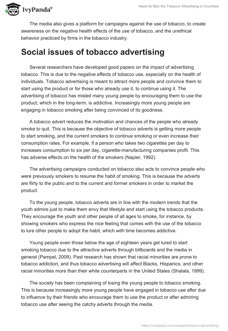 Need for Ban the Tobacco Advertising in Countries. Page 2