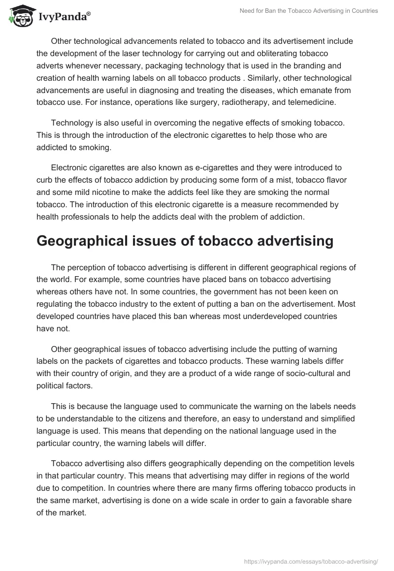 Need for Ban the Tobacco Advertising in Countries. Page 4