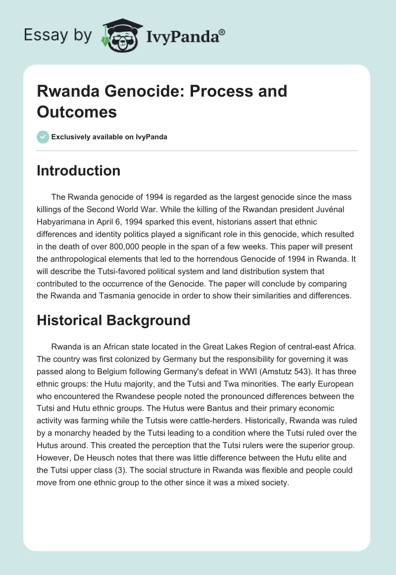 Rwanda Genocide: Process and Outcomes. Page 1