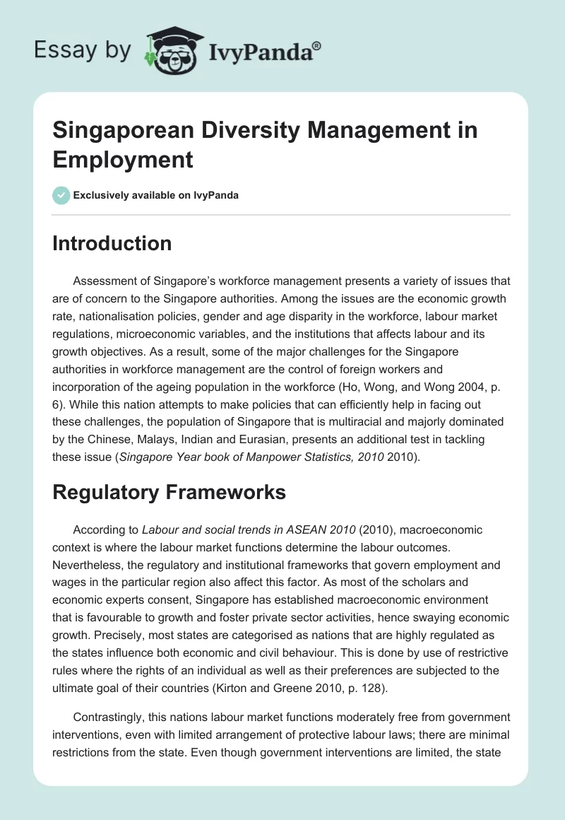 Singaporean Diversity Management in Employment. Page 1
