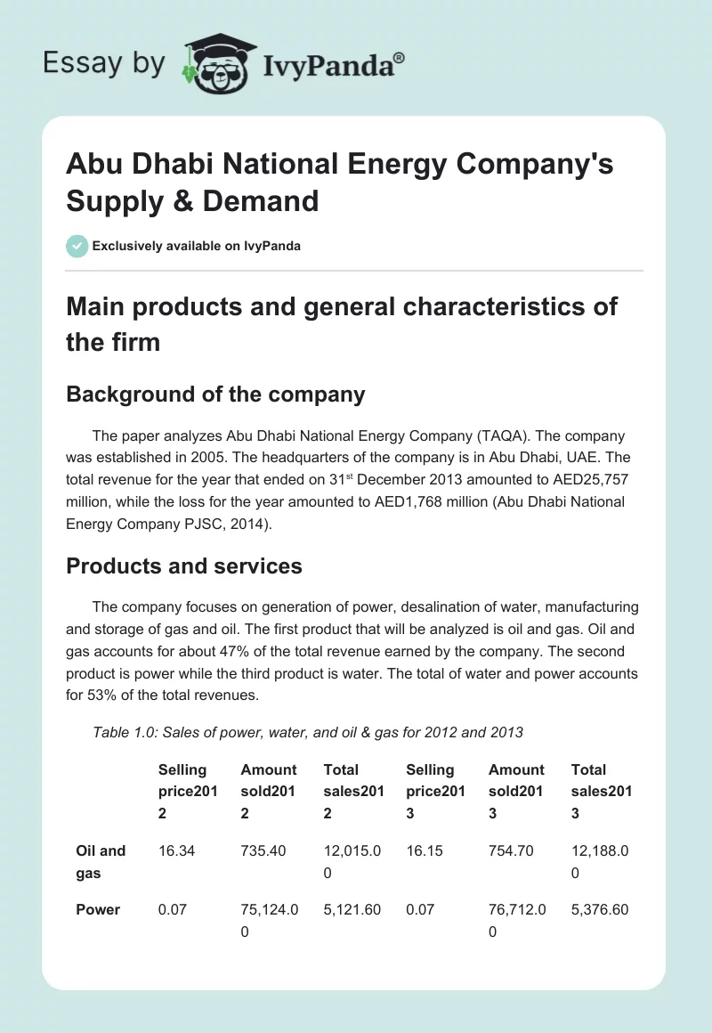 Abu Dhabi National Energy Company's Supply & Demand. Page 1