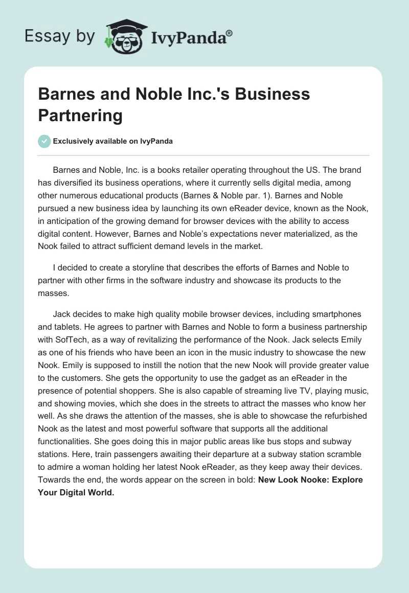 Barnes and Noble Inc.'s Business Partnering. Page 1