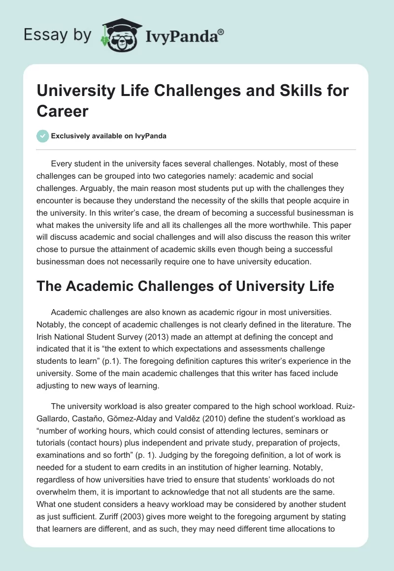 University Life Challenges and Skills for Career. Page 1