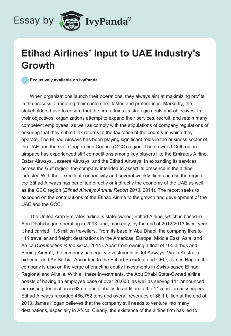 Etihad Airlines’ Input to UAE Industry's Growth. Page 1