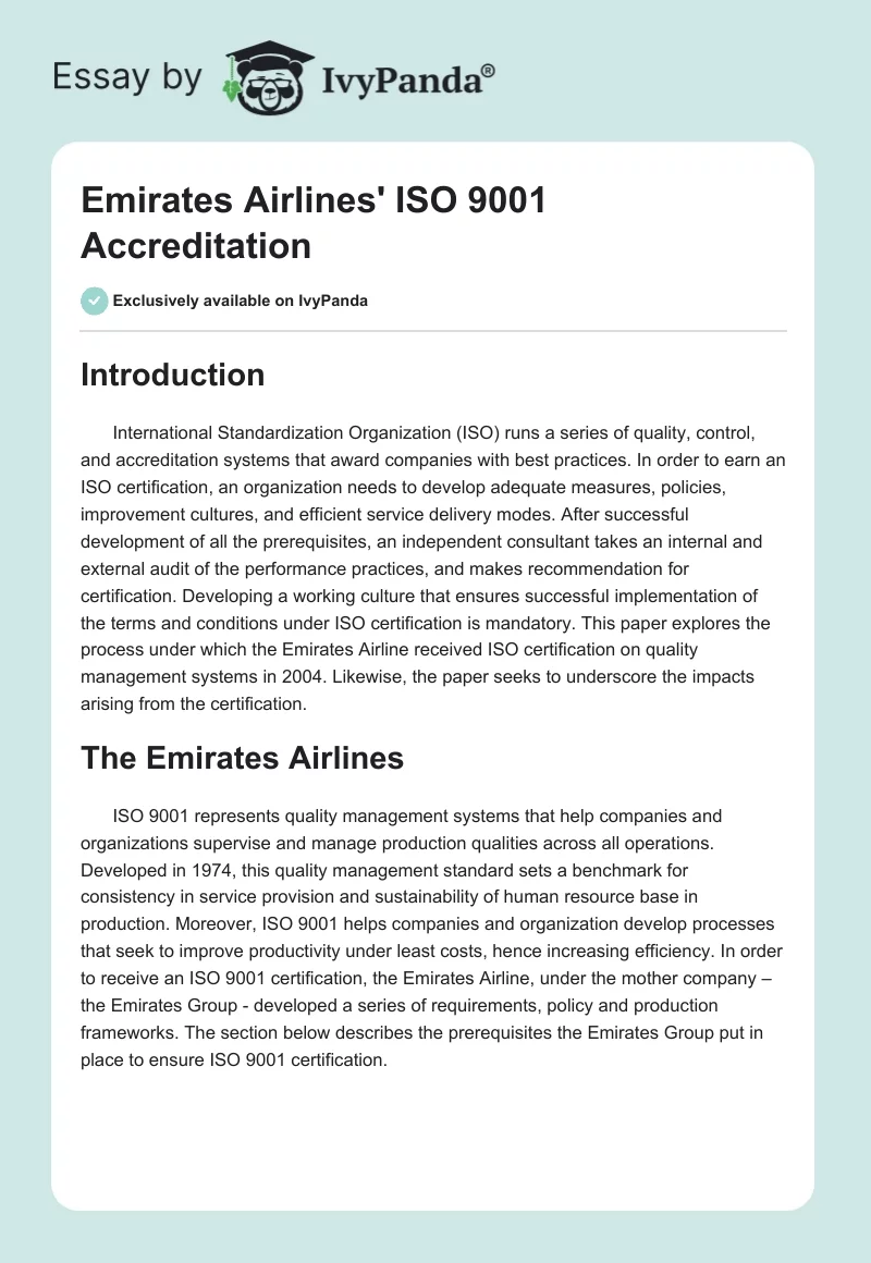 Emirates Airlines' ISO 9001 Accreditation. Page 1