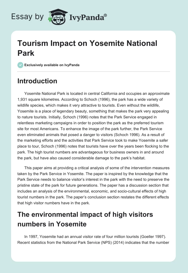 Tourism Impact on Yosemite National Park. Page 1
