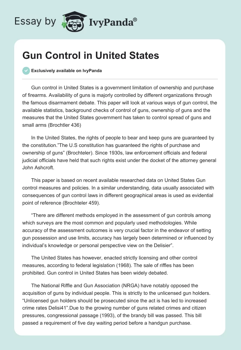 Gun Control in United States. Page 1