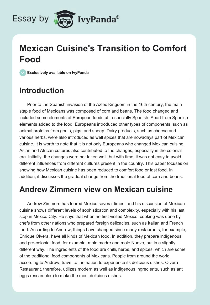 Mexican Cuisine's Transition to Comfort Food. Page 1