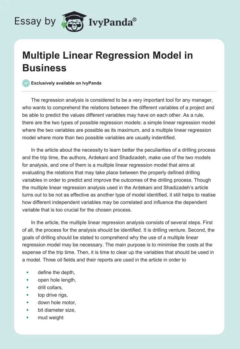 Multiple Linear Regression Model in Business. Page 1
