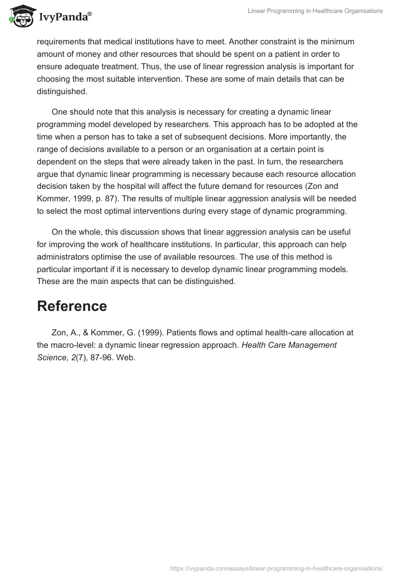 Linear Programming in Healthcare Organisations. Page 2