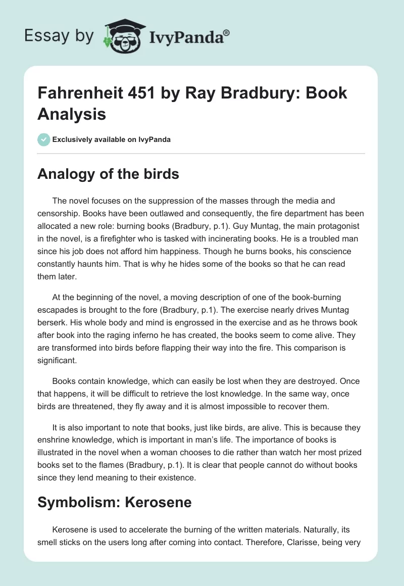 Fahrenheit 451 by Ray Bradbury: Book Analysis. Page 1