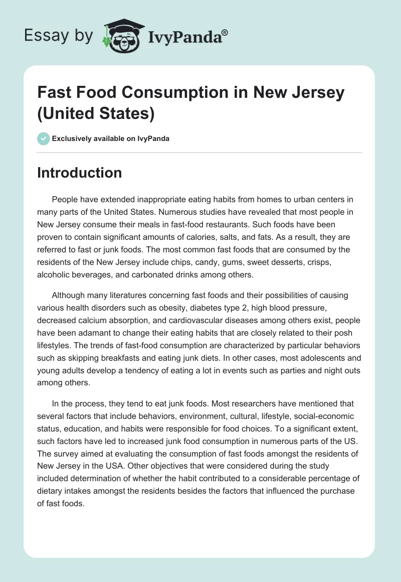 Fast Food Consumption in New Jersey (United States). Page 1