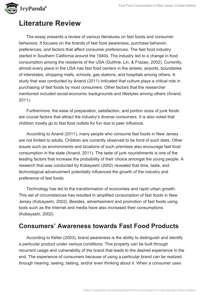 Fast Food Consumption in New Jersey (United States). Page 2