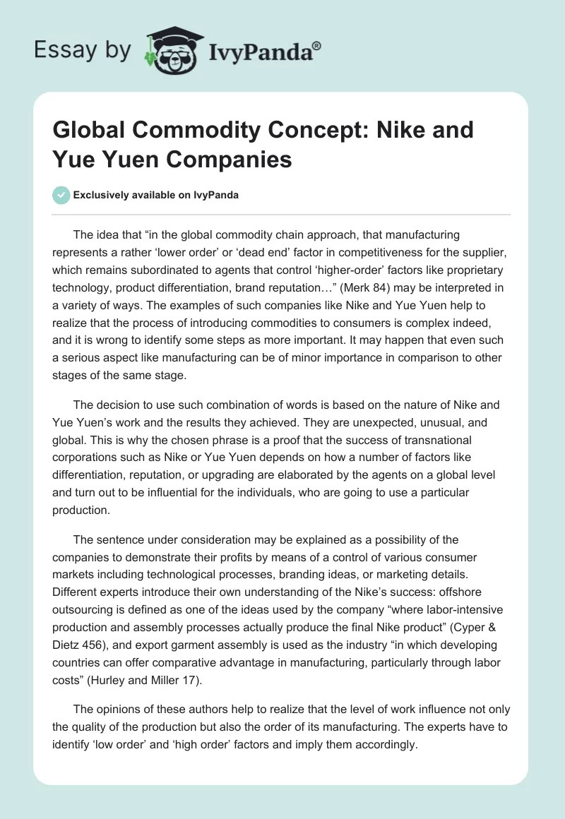 Global Commodity Concept: Nike and Yue Yuen Companies. Page 1