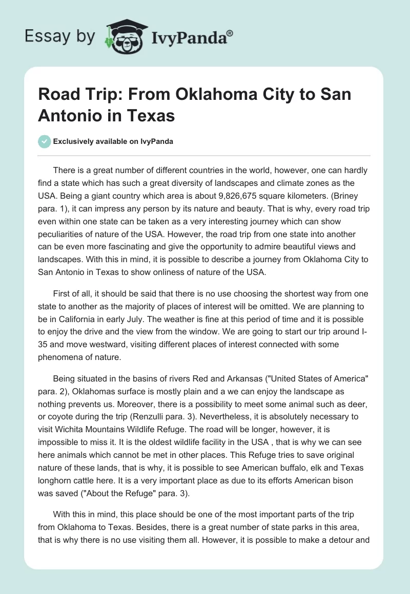 Road Trip: From Oklahoma City to San Antonio in Texas. Page 1