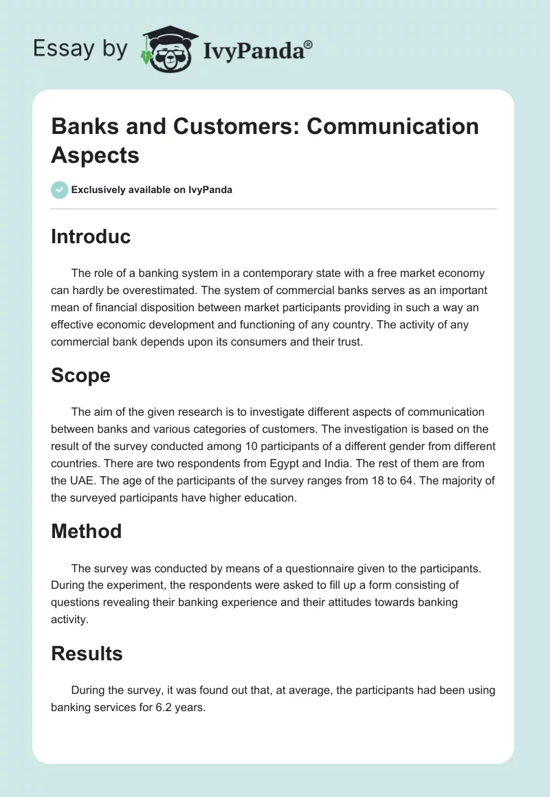 Banks and Customers: Communication Aspects. Page 1
