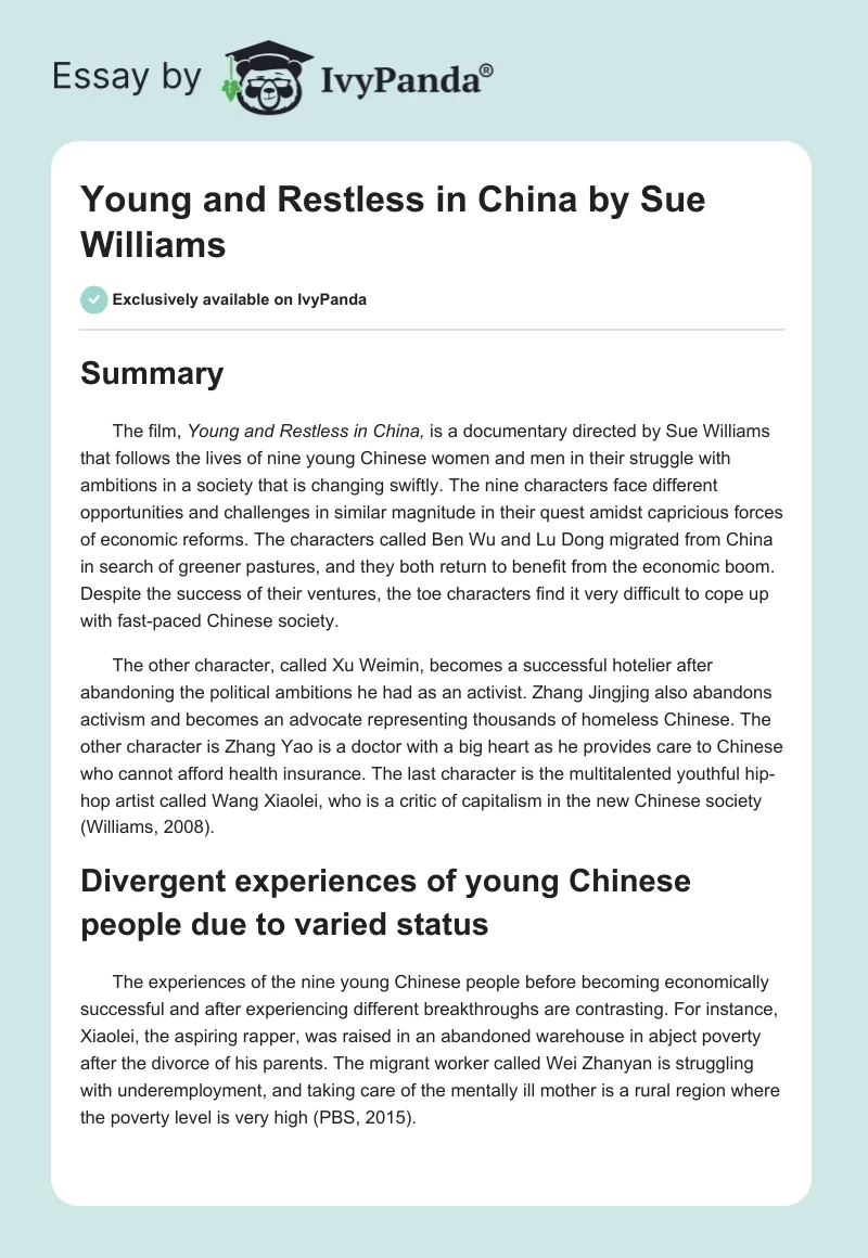 Young and Restless in China by Sue Williams. Page 1
