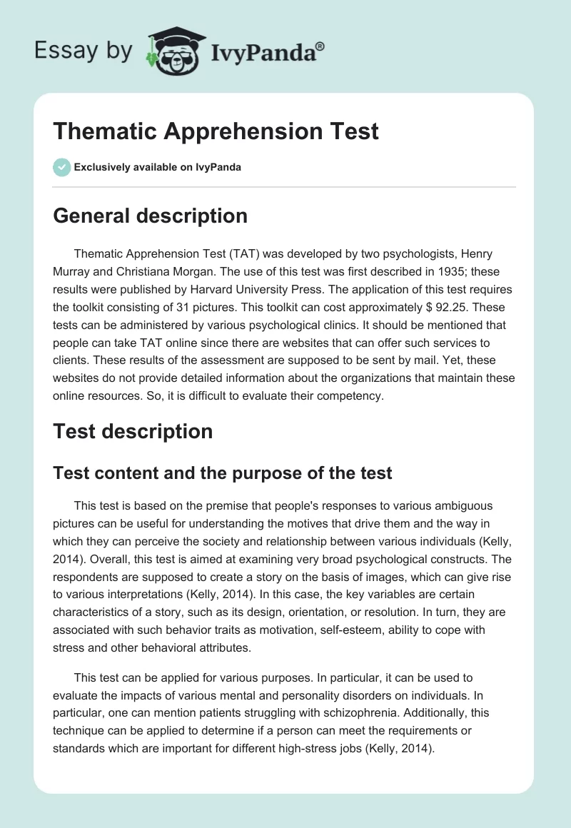 Thematic Apprehension Test. Page 1