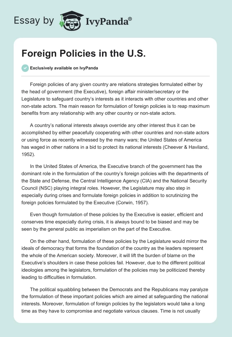 Foreign Policies in the U.S.. Page 1