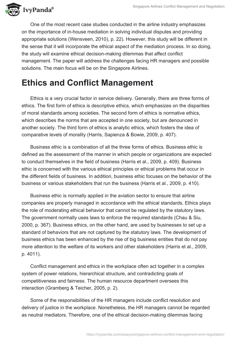 Singapore Airlines Conflict Management and Negotiation. Page 2
