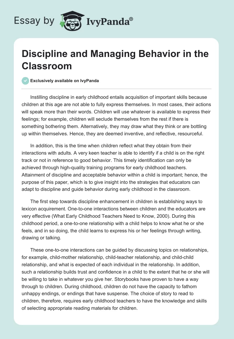 Discipline and Managing Behavior in the Classroom. Page 1
