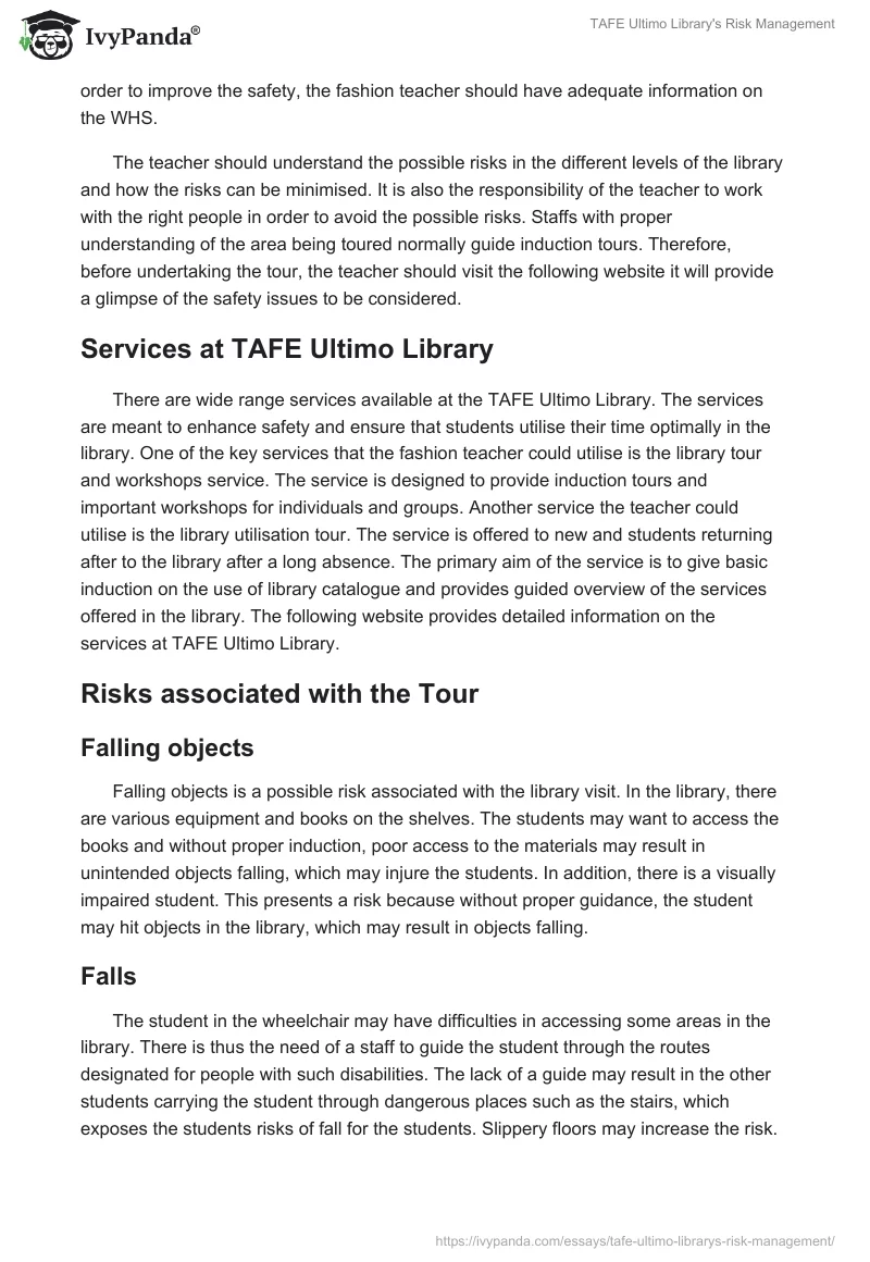 TAFE Ultimo Library's Risk Management. Page 2