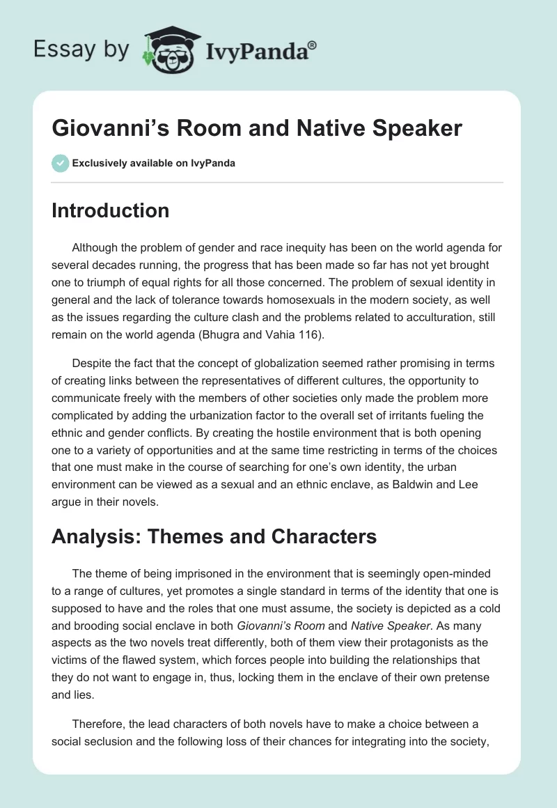 "Giovanni’s Room" and "Native Speaker". Page 1