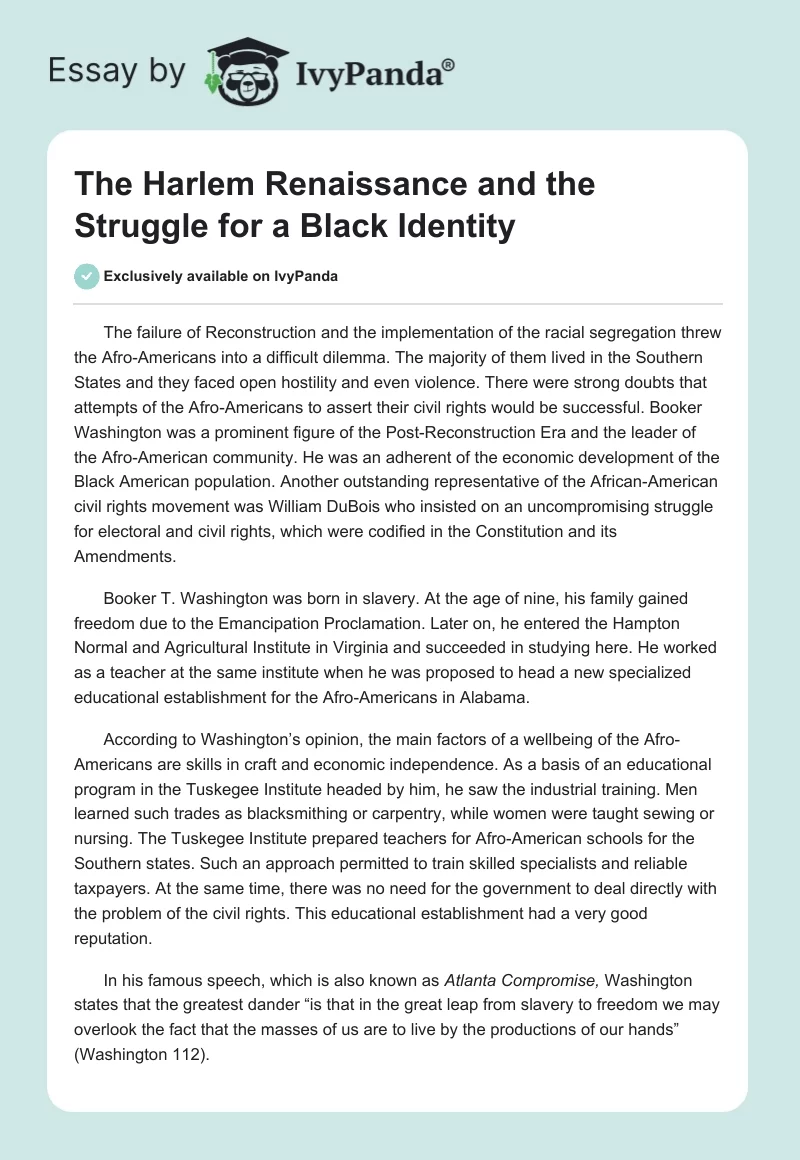 The Harlem Renaissance and the Struggle for a Black Identity. Page 1
