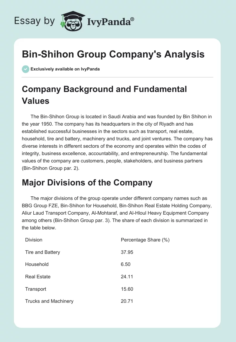 Bin-Shihon Group Company's Analysis. Page 1