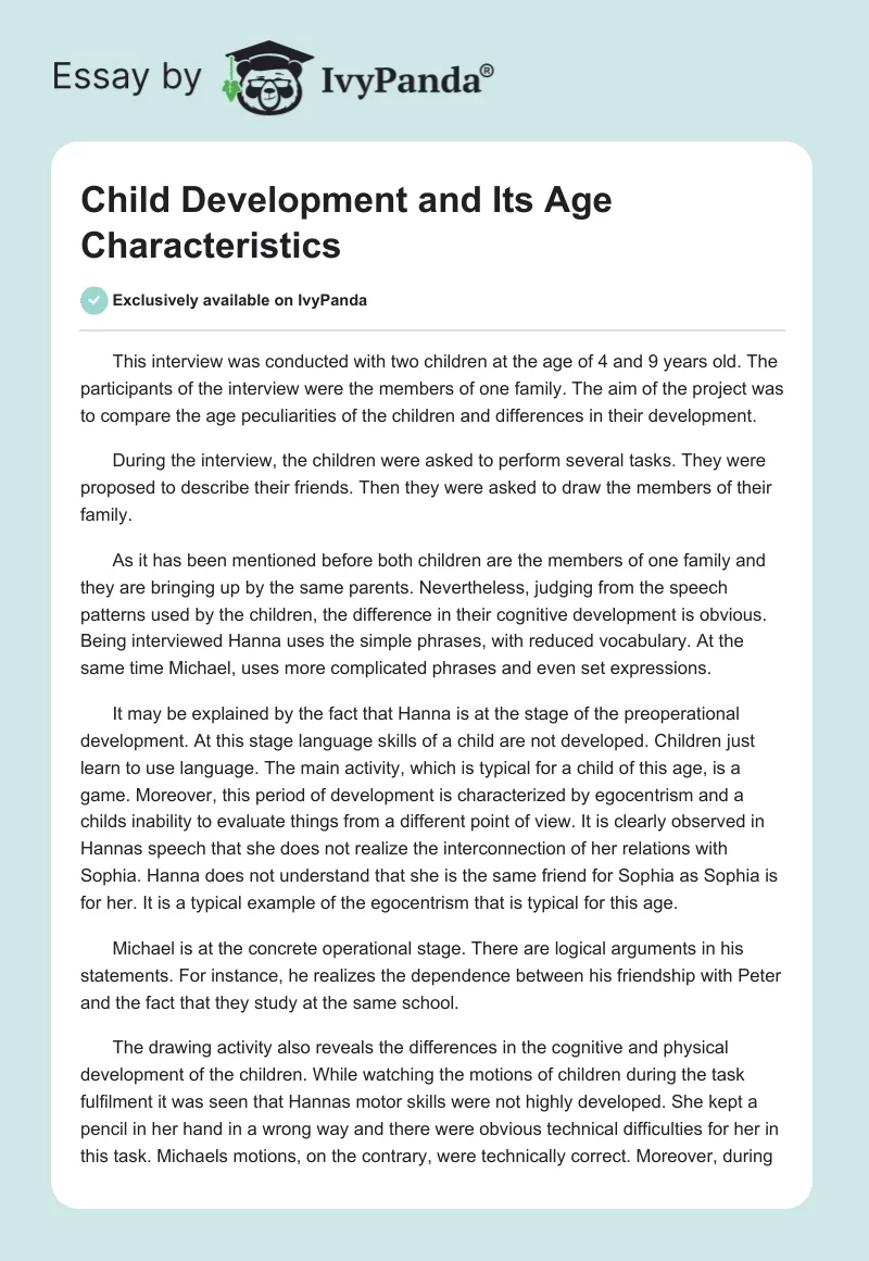 Child Development and Its Age Characteristics. Page 1