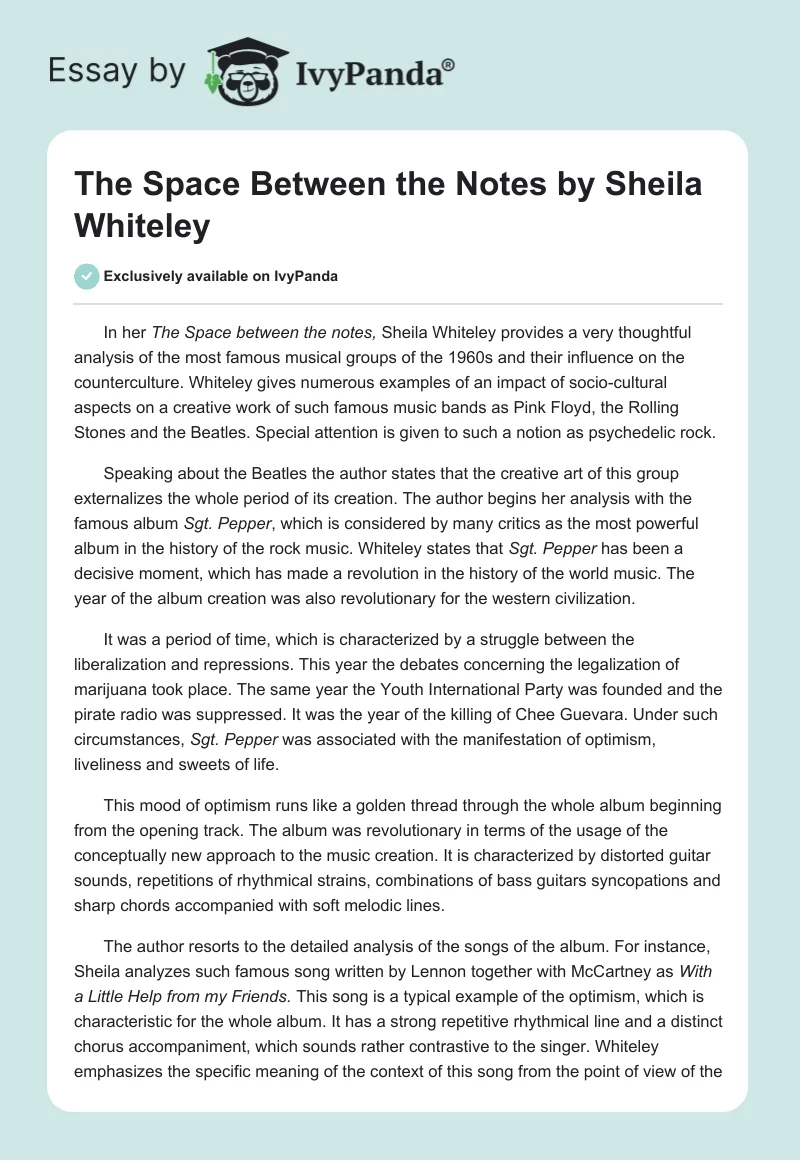 "The Space Between the Notes" by Sheila Whiteley. Page 1