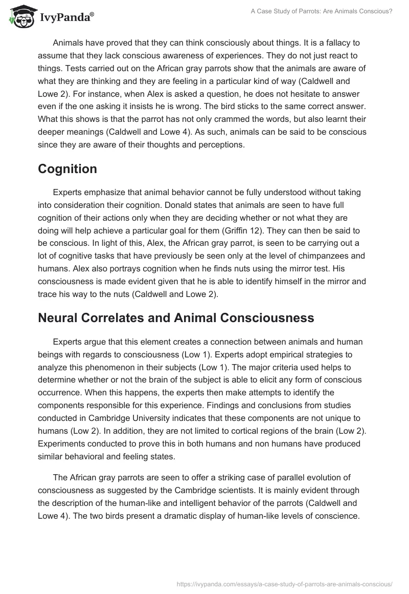 A Case Study of Parrots: Are Animals Conscious?. Page 3
