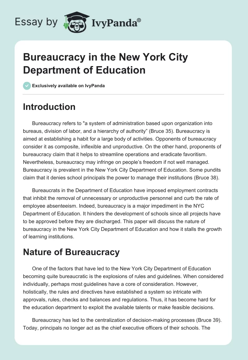 Bureaucracy in the New York City Department of Education. Page 1