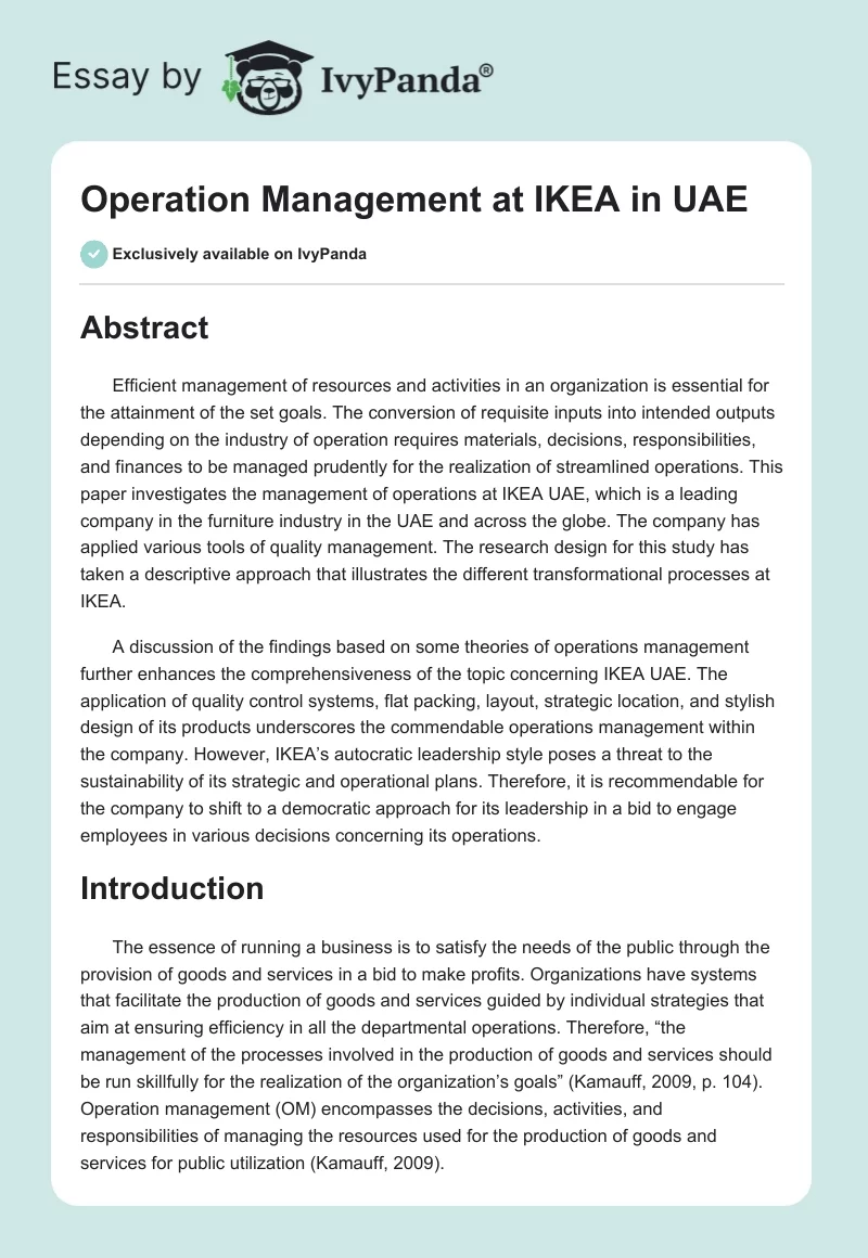 Operation Management at IKEA in UAE. Page 1