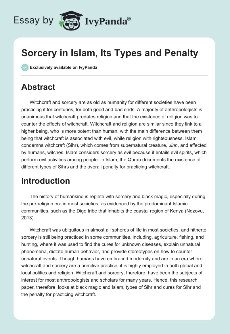 Sorcery in Islam, Its Types and Penalty. Page 1