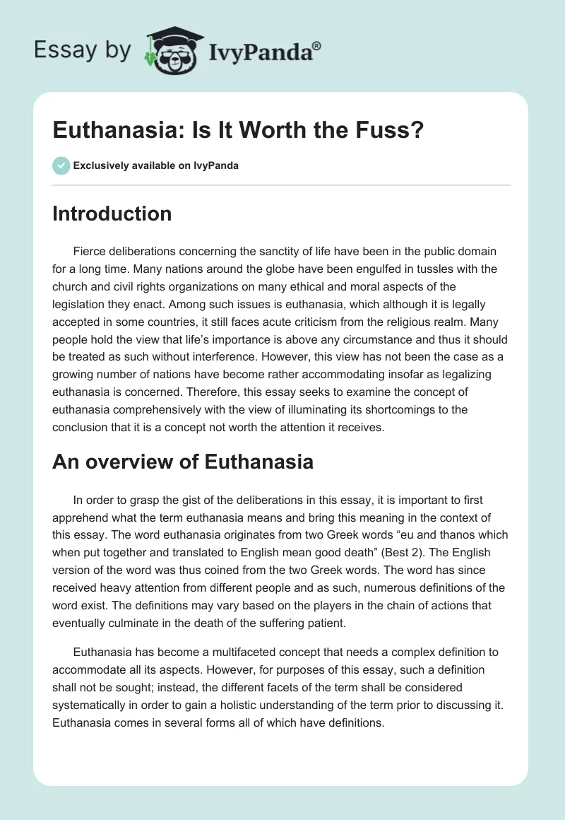 Euthanasia: Is It Worth the Fuss?. Page 1