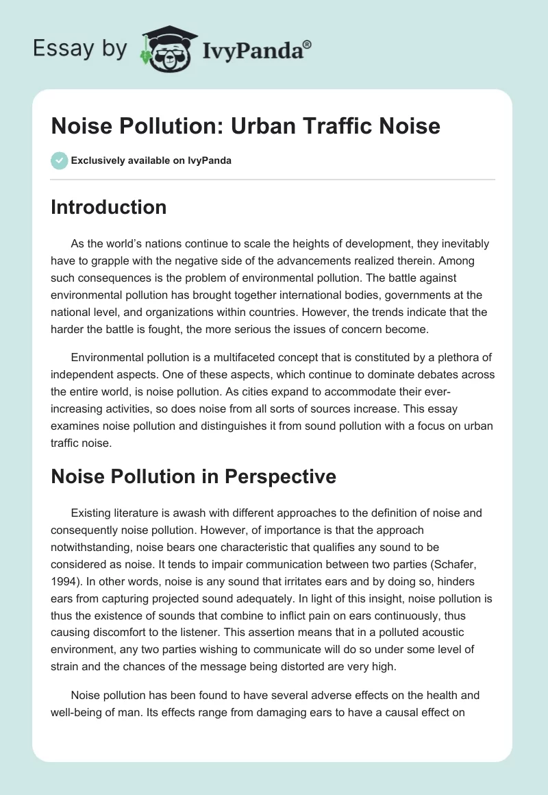 Noise Pollution: Urban Traffic Noise. Page 1