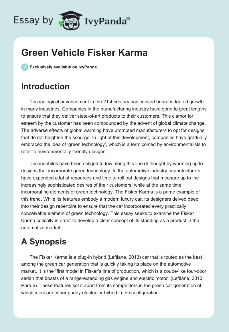Green Vehicle Fisker Karma. Page 1